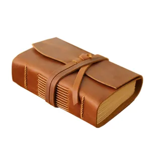 handmade soft cover pen holder handmade a5 genuine leather notebook with leather straps wrap