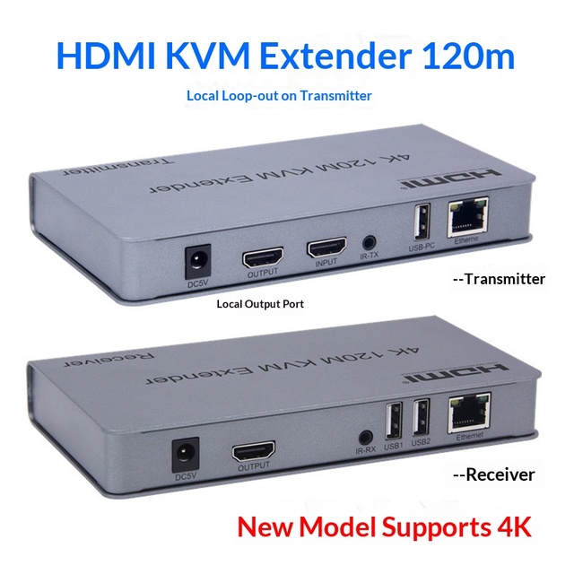 For HDMI KVM Extender 120 Meters, Paired with 4K High-definition USB+HDMI to RJ45 Network Extension Monitoring Remote