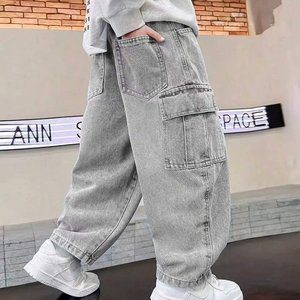 <span class=keywords><strong>Jean</strong></span> cargo gris en denim coupe droite ample pour petits garçons, style streetwear, 4-7 ans, usage quotidien, pantalon pour enfants, prix usine de gros - Product Image 2
