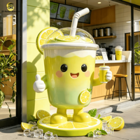 Sculpture géante personnalisée en fibre de verre en forme de tasse de thé au citron, modèle de thé au lait à bulles d'été, accessoire pour café, décoration publicitaire extérieure