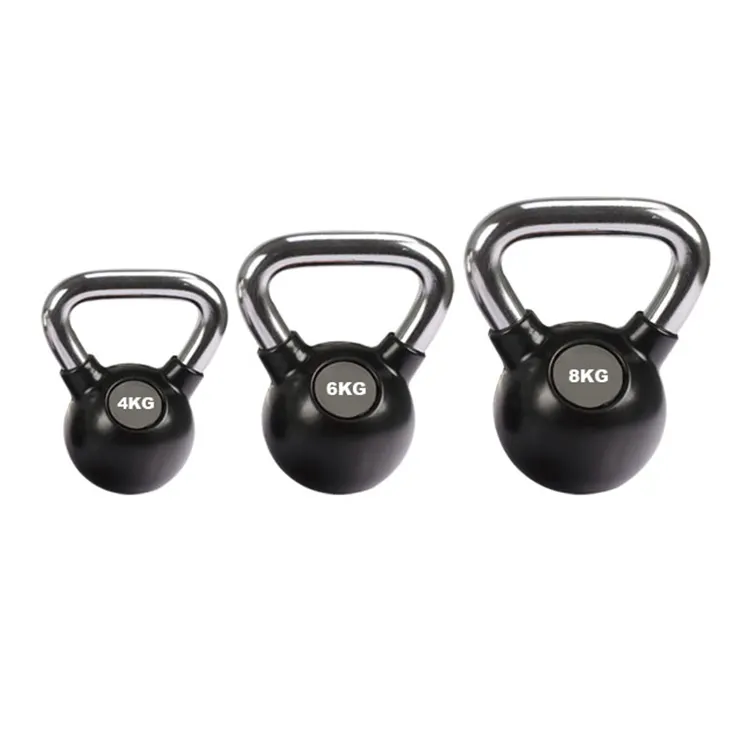 Zwart Rubber Kettlebell Met Chromen Handvat