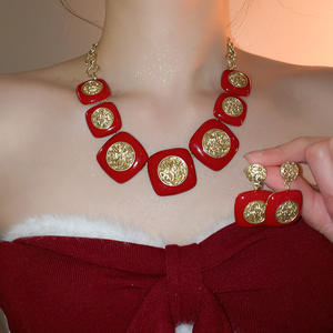 Wholesale Square Shaped Pendant Necklace Earrings <b>set</b> for Women Luxury Party <b>Dinner</b> Jewelry <b>Set</b> - Product Image 3