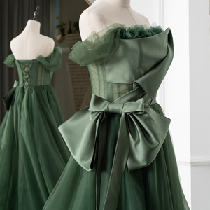 Robes de mariée Jancember Rl136 élégantes en organza vert à col bateau avec nœud et lacets - Product Image 5