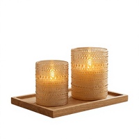Bougie LED sans flamme rechargeable par USB, verre à motif gaufré, télécommande IR, fonction minuterie, flamme ambrée, décoration de festival