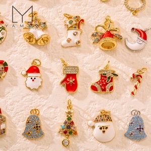 YYS022 Mini Pendentifs de Noël DIY en cuivre plaqué or véritable avec accessoires en émail, renne, bonhomme de neige, cloche, guirlande, breloques - Product Image 3