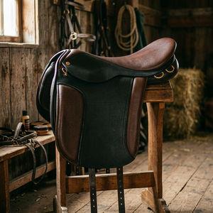 Silla de montar inglesa personalizada negra y marrón para caballo de carreras con armazón de madera y cuero genuino para entrenamiento al aire libre - Marca REAL, Modelo RES-16 - Product Image 3