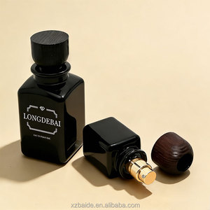 OEM Custom Square Black Luxury Pump Sprayer 30ml 50ml 100ml Crimp <b>Empty</b> Glass Perfume <b>Bottle</b> with Wooden Cap - Product Image 3