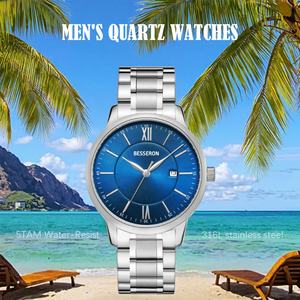 Montres à quartz analogiques pour hommes en acier inoxydable, étanches, avec bracelet en cuir, nouveau design, vente en gros, marque OEM/ODM, style professionnel et tendance - Product Image 3
