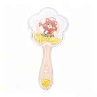 Mini brosse à cheveux en forme de fleur, motif de dessin animé mignon, brosse à cheveux en plastique, portable et facile à transporter pour les filles
