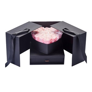 Caja redonda individual de lujo flores en forma de corazón conservadas en anillo grande Mini I Love You cajas de embalaje de terciopelo para ramo de flores - Product Image 1