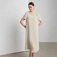 Robe de luxe 100 % soie de mûrier pour femme, 30 momme, crêpe épais, élégante, vintage, col rond, manches courtes, coupe trapèze, longueur maxi 2026
