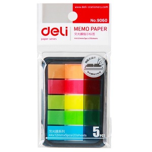 Deli – notes autocollantes fluorescentes, 12x44mm, couleurs mélangées, bloc-notes auto-adhésif, étiquettes en papier, forme carrée, 100 feuilles - Product Image 2