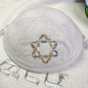 Top Kipot Linen Kippah Với Ngọn Lửa Biểu Tượng Thêu Tùy Chỉnh Cá Nhân Do Thái Giáo Hat Cho Đám Cưới Và Thanh Mitzvah Bat Mitzva - Product Image 4