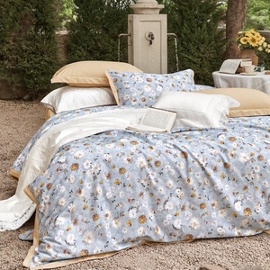 YCSP Reactive Digital Printing Flat <strong>Sheet</strong> Duvet Cover Pillowcase 4PC Floral Pattern <strong>Set</strong> Brushed Finish Cotton Bedding <strong>Set</strong> - Product Image 2