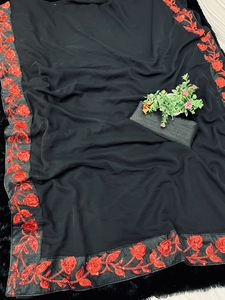 Wholesale Premium Quality <b>Indian</b> Sari Latest Design Georgette Fancy Embroidery Sequence Lace Work Party Girls Silk Net <b>Fabric</b> - Product Image 4