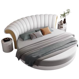 <span class=keywords><strong>Cama</strong></span> Redonda Moderna de Lujo Ligero, Juego de <span class=keywords><strong>Cama</strong></span> de Diseño Nuevo de Alta Calidad para Muebles de Dormitorio de Hotel, <span class=keywords><strong>Cama</strong></span> Redonda de Cuero Suave - Product Image 5