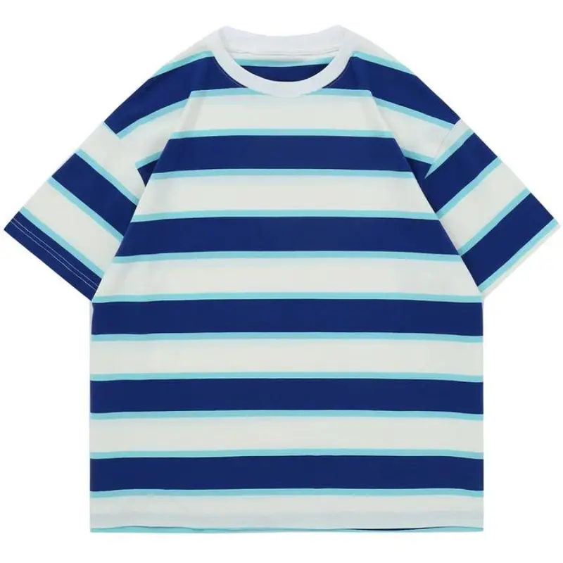 남여 공용 여름 캐주얼 드롭 숄더 일반 티셔츠 도매 남성 'S 100% 폴리에스터 크루 넥 블루 화이트 스트라이프 티셔츠