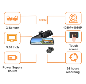 Ống kính kép góc rộng 9,66 inch màn hình cảm ứng full hd phát trực tuyến video camera trước và sau gương chiếu hậu xe dvr - Product Image 4