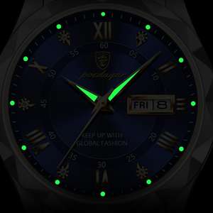นาฬิกาข้อมือผู้ชาย New Poedagar 615 รุ่นหรูหรา ระบบควอตซ์ สีเขียว เงิน ดำ ทอง  ตัวเรือนสแตนเลส สายหนัง - Product Image 4