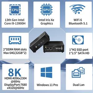Chất lượng cao Intel Core i9 13th Gen 13900H/12900H <span class=keywords><strong>CPU</strong></span> Mini PC <span class=keywords><strong>Windows</strong></span> 11 DDR4 64GB 1TB NVMe minipc cho game thủ wifi6 bt5.1 - Product Image 3