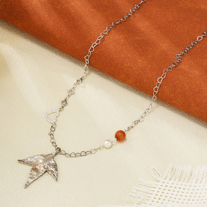 Collana con Ciondolo a Foglia d'Acero 2026, Catena a Forma di Cuore, Zircone, Pietra Naturale, Perla, Placcato Argento, Perla Imitazione - Product Image 4