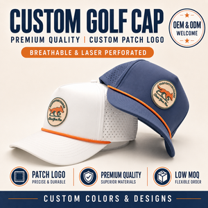 Bespoke Brand Five Panel Solid Waterproof Golf <b>Hat</b> Custom Silicone Emblem Low MOQ OEM Laser Perforated Breathable Modern Design - Product Image 1