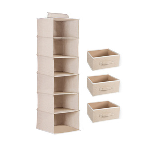 <span class=keywords><strong>Organisateur</strong></span> de vêtements suspendu pliable et portable <span class=keywords><strong>à</strong></span> 6 couches en coton et lin avec rangement pour salle de bain et salon - Product Image 1