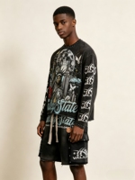 Ensemble T-shirt et Short Homme Style Course Personnalisé avec Rivets, Manches Longues, Tendance Urbaine