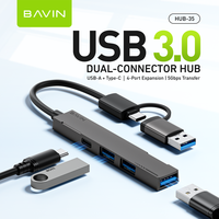 BAVIN OEM HUB-35 Hub USB 3.0 4 en 1 Double connecteur USB-A Type-C 5 Gbps Haute vitesse Station d'accueil en aluminium pour ordinateur portable iPad Téléphone