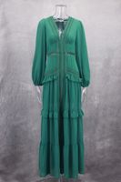 Robe longue en dentelle crochetée à col en V pour femme, 6 couleurs, manches longues, ourlet à volants, vêtements pour femme, tailles S-XL