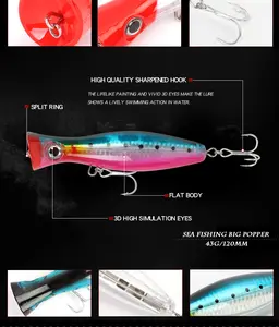 43g 12cm Big Popper Fishing Lure Topwater Floating Fishing Hard Lure Popper Lure For Bass