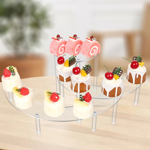 Bán buôn 3-Tier rõ ràng <span class=keywords><strong>Acrylic</strong></span> Riser hiển thị Kệ nửa mặt trăng <span class=keywords><strong>cupcake</strong></span> đứng cho món tráng miệng Máy tính để bàn hiển thị đứng - Product Image 5