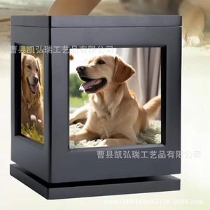 Cross-border wooden rotating framed pet memorial box, wooden <b>cat</b> and dog rotating base funeral <b>urn</b> with nameplate. - Product Image 3