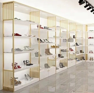 Muebles de Tienda de Zapatos de Lujo Personalizados, Estante de Exhibición de Zapatos de Metal, Exhibición Dorada <span class=keywords><strong>para</strong></span> Tienda Minorista con Luces LED - Product Image 2