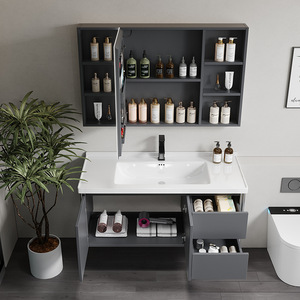 ตู้ห้องน้ำสไตล์โมเดิร์นมินิมอลพร้อมอ่างล้างหน้าเซรามิกแบบรวมในตัว - Product Image 4