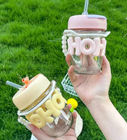 Bouteille d'Eau d'Été Élégante, Cadeau Portable avec Chaîne de Perles, Gobelet en Verre Lettre