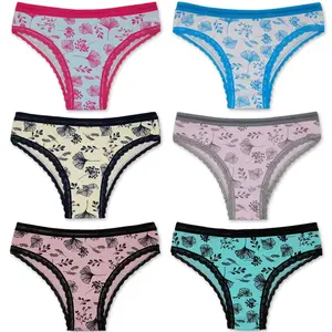 Multi-color cotton briefs comfy breathable underwear for women factory supplier floral print everyday panties for lovely girl