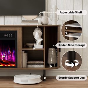 Meuble TV SENYU de style moderne du milieu du siècle avec foyer électrique, armoire en bois, console multimédia, rangement, centre de divertissement - Product Image 3