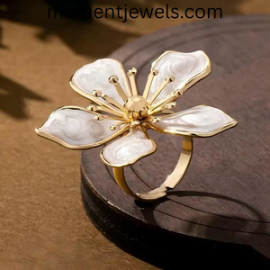 chunky enamel flower <b>ring</b> gold plated colorful retro floral <b>statement</b> cute fashion jewelry for women everyday wear - Product Image 6
