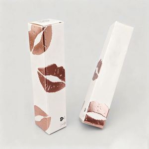 OEM Gold Stamped Slim Cosmetic Box Narrow White Cardstock Packaging for <b>Mascara</b> Tube and Lipstick Case - Product Image 2