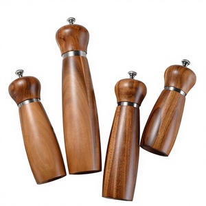 LOVFE Salt & <b>Pepper</b> Mill Set Eco-Friendly Wooden <b>Grinder</b> with Steel Ring Adjustable Ceramic Core and Manual Rotary Knob FP232 - Product Image 4