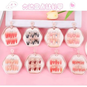Uñas artificiales, 24 piezas, pedrería, flores y corazones con pegamento para mujer - Product Image 3