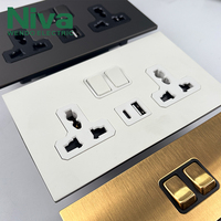 Prises murales Niva Home en acier inoxydable, panneau noir mat, interrupteurs muraux, double prises pour hôtel, bureau, maison, norme britannique