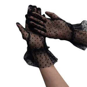 Summer Women's Polka Dot Mesh Gloves Half-Finger Black White Dots Bridal <b>Wedding</b> <b>Accessories</b> Sun Protection Cycling Gloves - Product Image 4