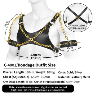 Ceinture de harnais de poitrine en cuir d'usine BDSM avec chaîne en cuir PU Bondage <span class=keywords><strong>Lingerie</strong></span> pour hommes sexy. - Product Image 4