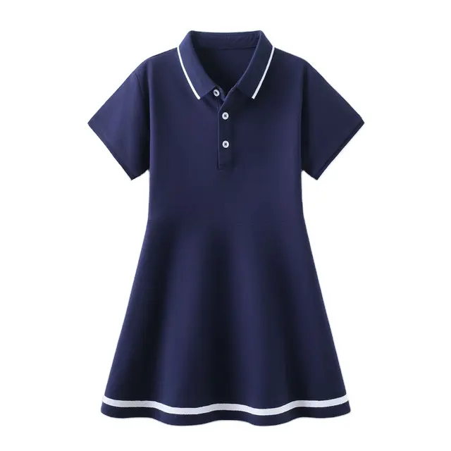 Groothandel Katoen Comfortabele Polo Jurk Voor Meisje Mode Schooluniform Kids Korte Mouwen Jurken Kinderen Kleding Polo Jurk