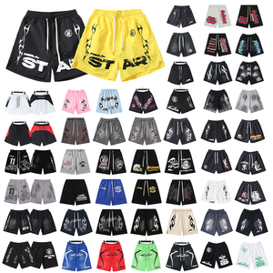 Pantaloncini Sportivi Casual Hellstar in Cotone con Stampa Fiamma <span class=keywords><strong>e</strong></span> Lettere, Stile Streetwear Hip-Hop, con Coulisse, Effetto Lavato, di Marca alla Moda - Product Image 1