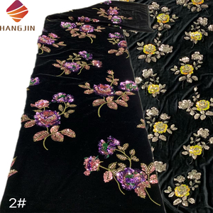 Vải ren thêu hoa màu sắc cao cấp chất liệu nhung đen đính hạt sang trọng, chất liệu <span class=keywords><strong>sequin</strong></span> dùng cho đầm dạ hội, đầm dự tiệc - Product Image 1
