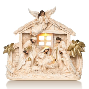 Statue religieuse en résine, pièce de décoration de crèche, ange de la Nativité blanc et or, cadeau de Noël, figurine en résine, objet décoratif - Product Image 1