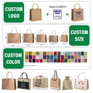 Bolsas en blanco Bordado Regalo Diy Artesanía Arpillera Bolsa de comestibles reutilizable Bolsa de yute reciclada - Product Image 3